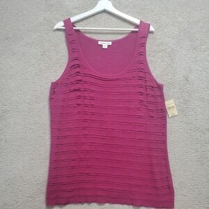 Coldwater Creek Sweater Tank Womens Large 14-16 Pink Ruffled Cotton Scoop Neck